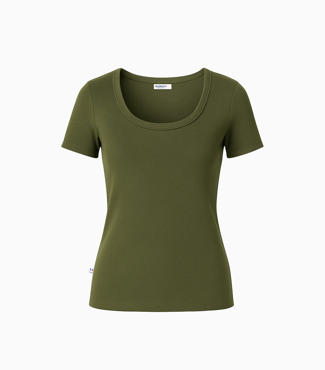 T-shirt Femme Côtelé Kaki - Intemporel