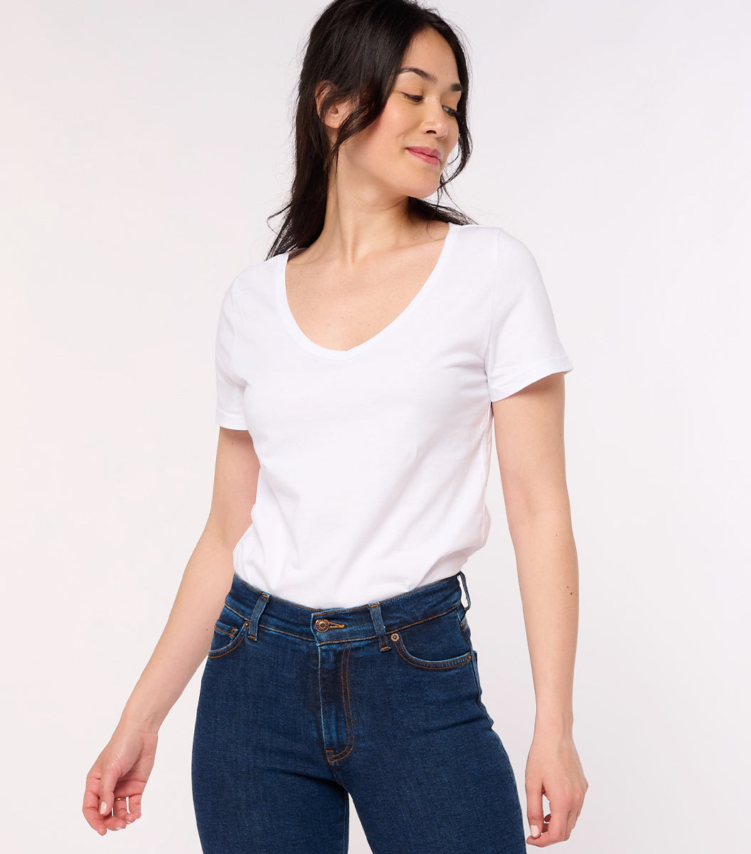 T-shirt col V Femme Blanc - Intemporel