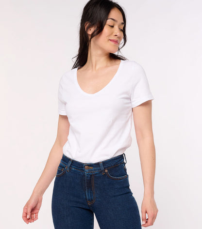 T-shirt col V Femme Blanc - Intemporel