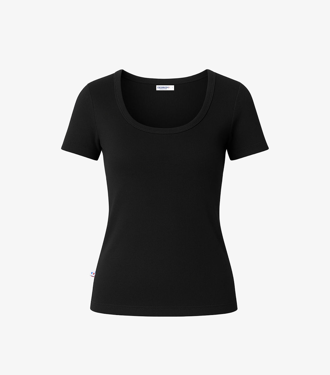 T-shirt Femme Côtelé Noir - Intemporel