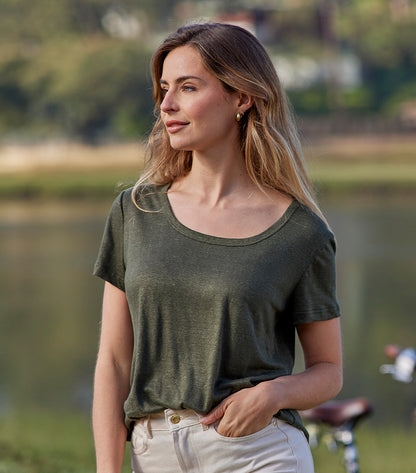 T-shirt Femme en Lin Kaki - Intemporel