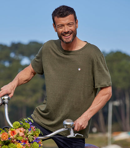 T-shirt Homme en Lin Kaki - Iconique