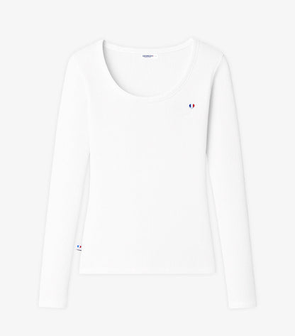 T-shirt Femme Côtelé Manches Longues Blanc - Iconique