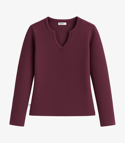 Haut Maille Côtelée Femme Bordeaux - Intemporel