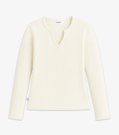Haut Maille Côtelée Femme Ecru - Intemporel