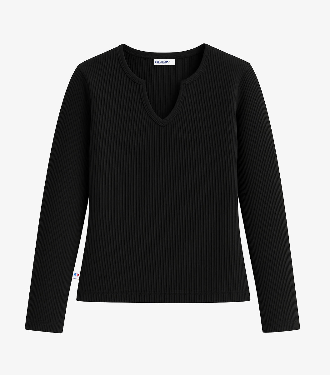 Haut Maille Côtelée Femme Noir - Intemporel