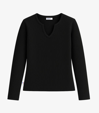Haut Maille Côtelée Femme Noir - Intemporel