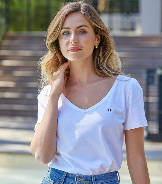 T-shirt col V Femme Blanc - Iconique