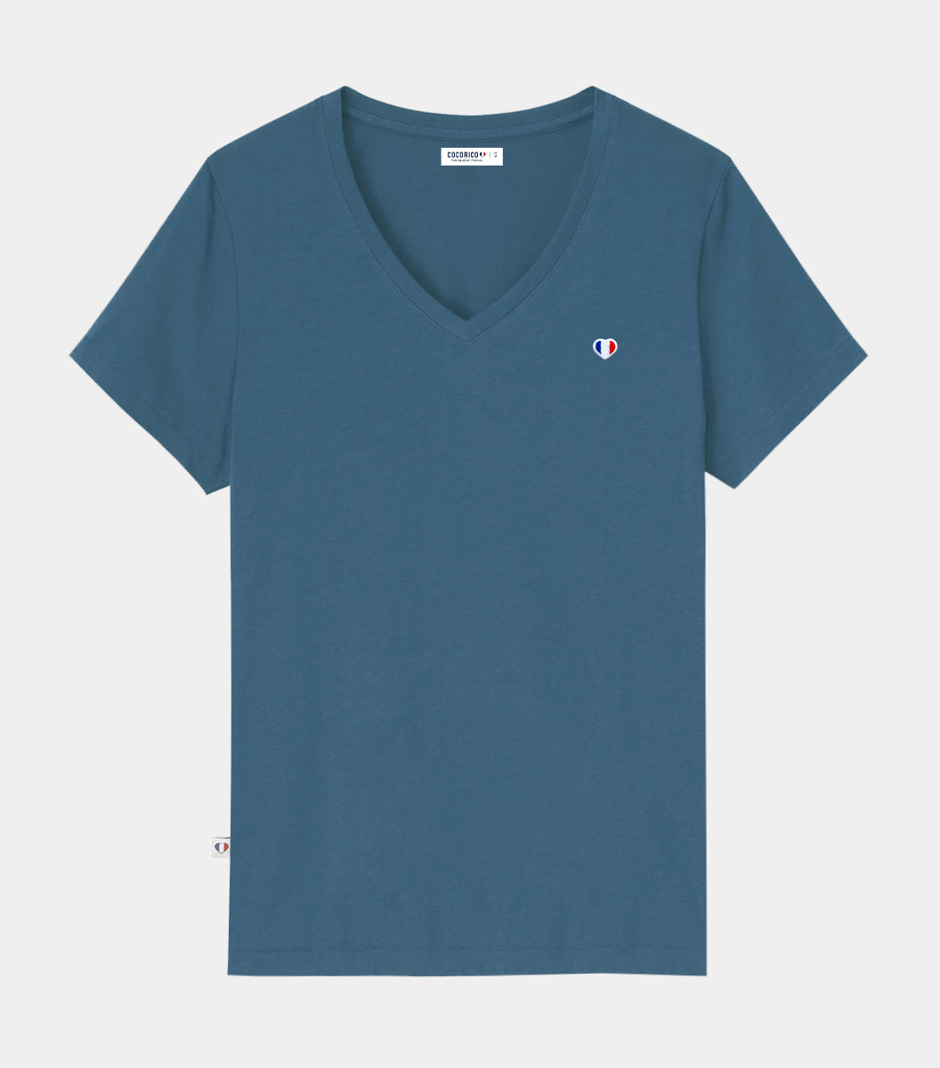 T-shirt col V Femme Azur - Iconique