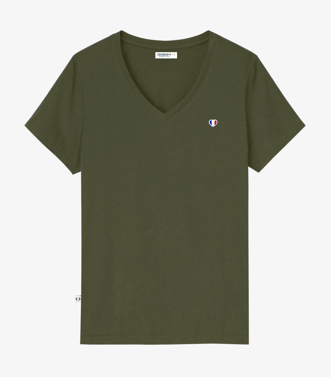 T-shirt col V Femme Kaki - Iconique
