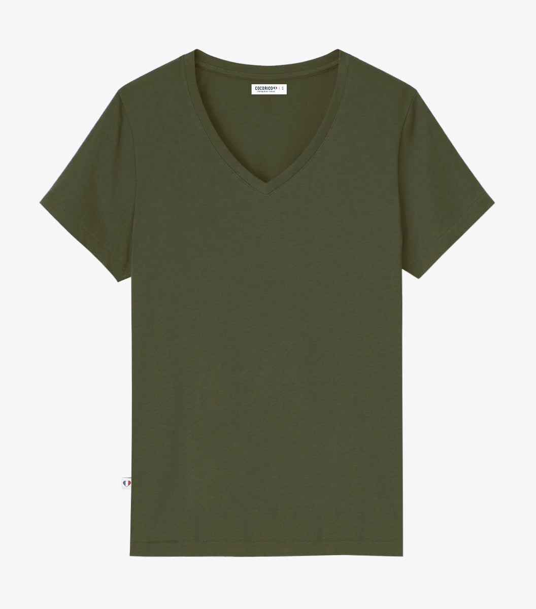 T-shirt col V Femme Kaki - Intemporel