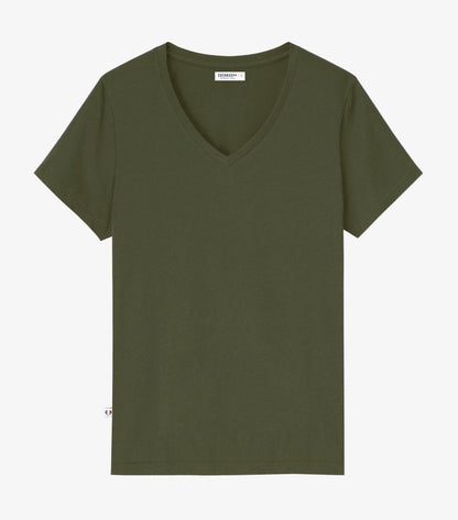 T-shirt col V Femme Kaki - Intemporel