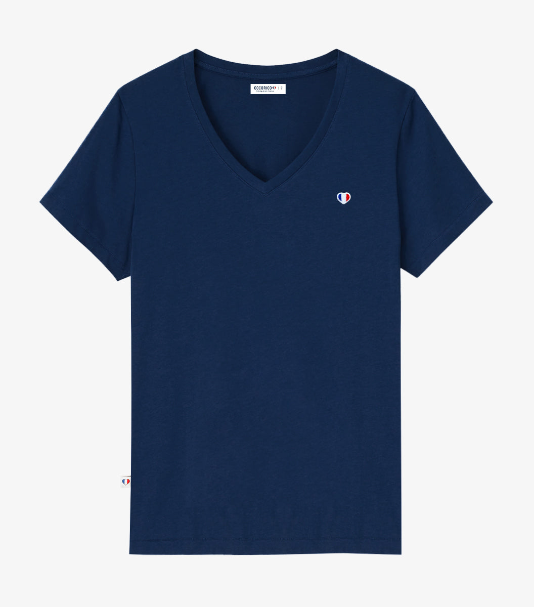 T-shirt col V Femme Marine - Iconique